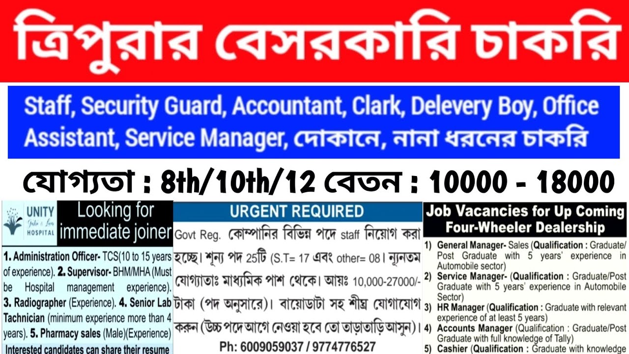 Tripura Private Jobs 🔥 ত্রিপুরার বেসরকারি চাকরি 2025 💥 আগরতলা চাকরি 💥 ত্রিপুরার Part Time চাকরি 💥