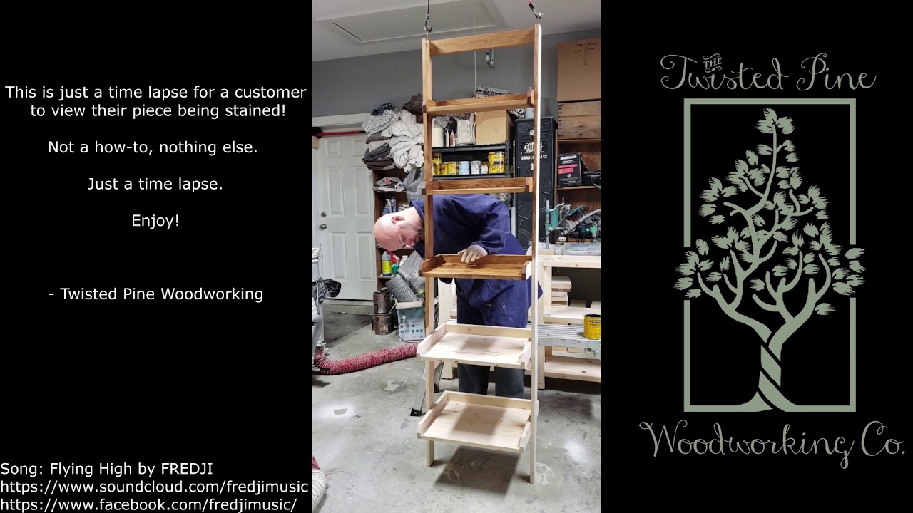Stain timelapse of a Leaning Ladder Shelf - The Twisted Pine Woodworking Co.