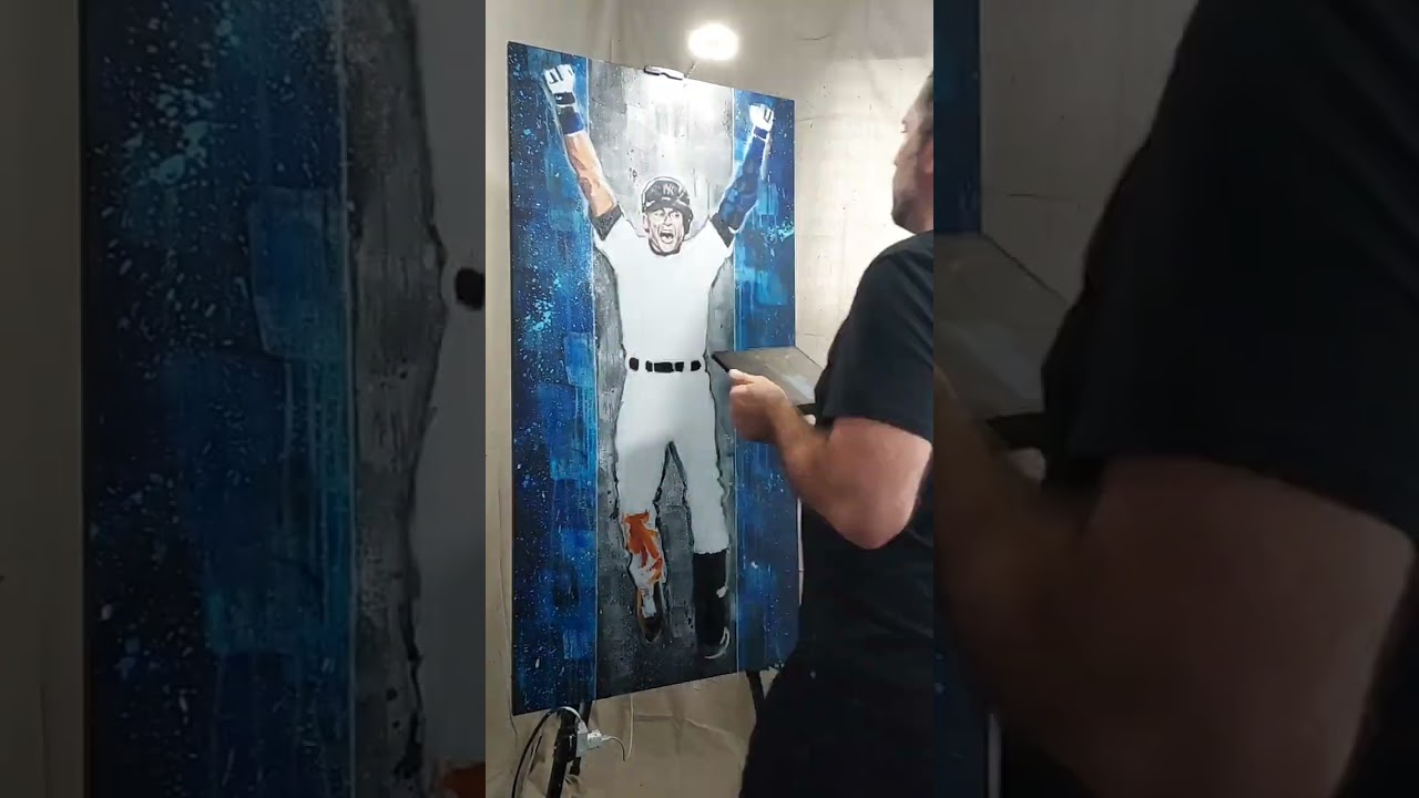 Derek Jeter Final Yankee Stadum Hit painting timelapse, with artist commentary