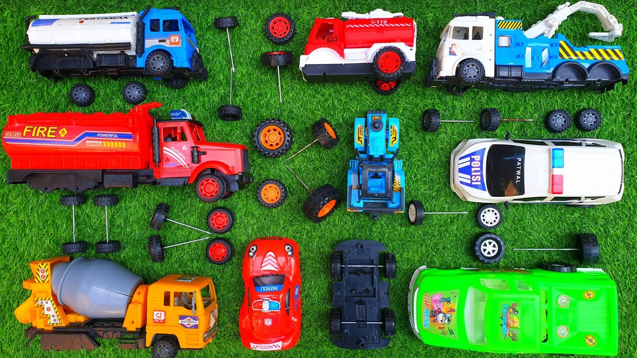 Merakit Mainan Rusak | Truk Pemadam, Truk Kayu, Truk Molen, Truk Crane