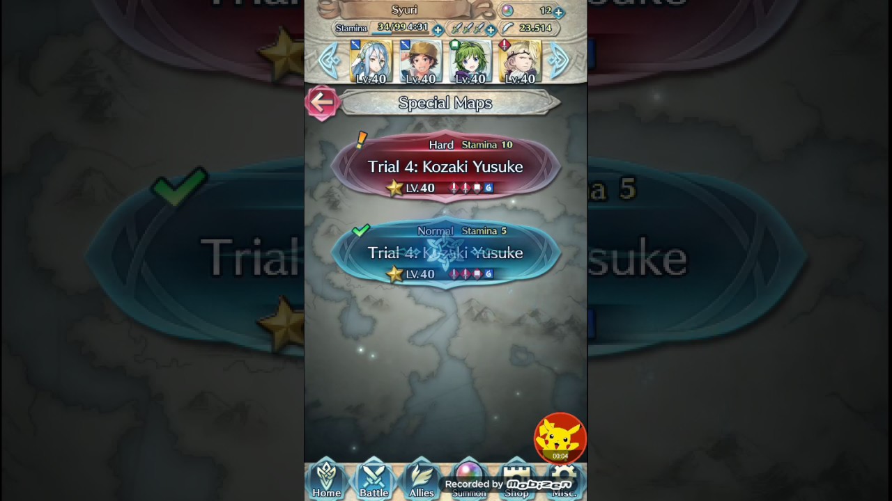 FE Heroes - Kozaki Yusuke trial 4 hard (no death, with green ally)