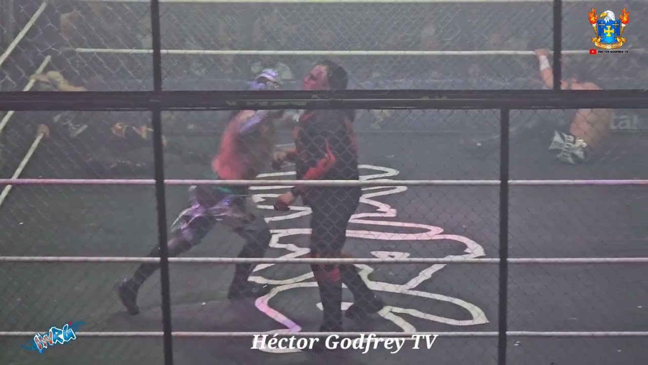 MASCARA Y CABELLERAS EN JUEGO : DMT AZUL VS HELL BOY VS CHESSMAN VS SHOCKER. LUCHA EN JAULA . 