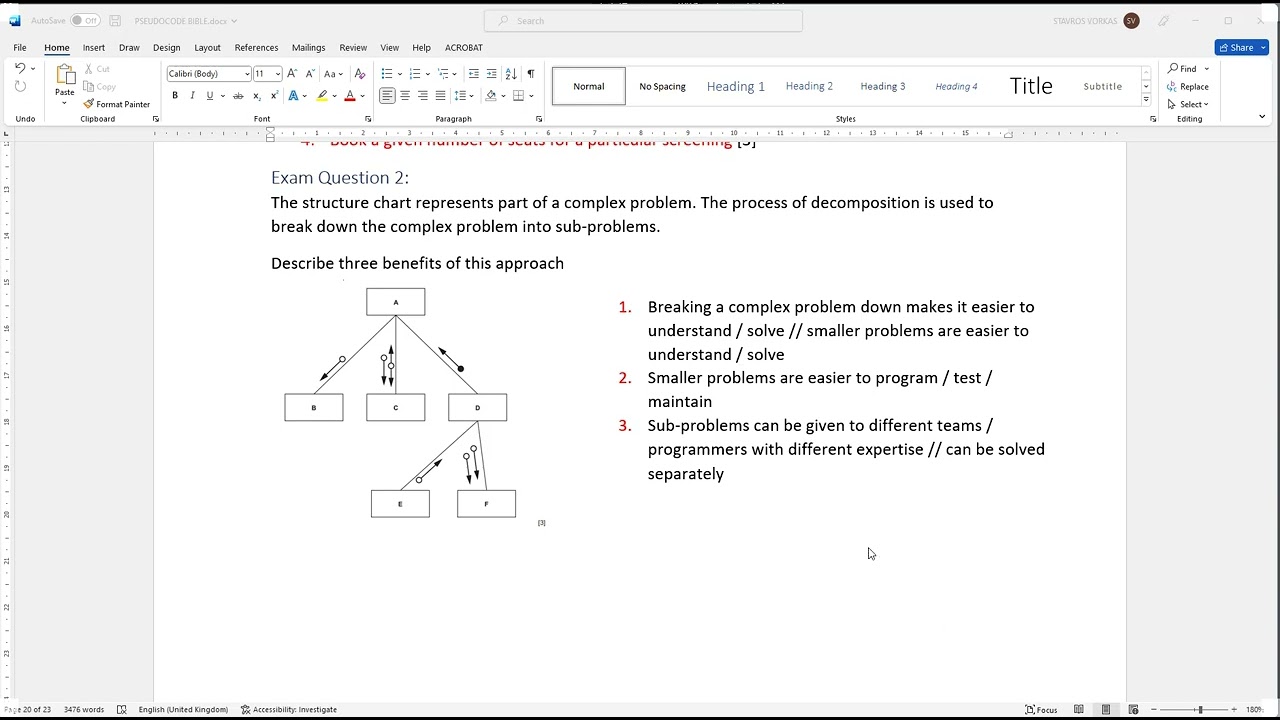 CIE AS-Level Computer Science 9618 Paper 2: Abstraction+ Decomposition sample question 2