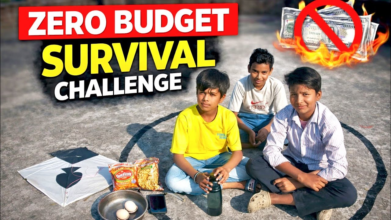 😱 3 friends Zero Budget Survival Challenge in a Circle | No Money Survival 🏕️🔥|