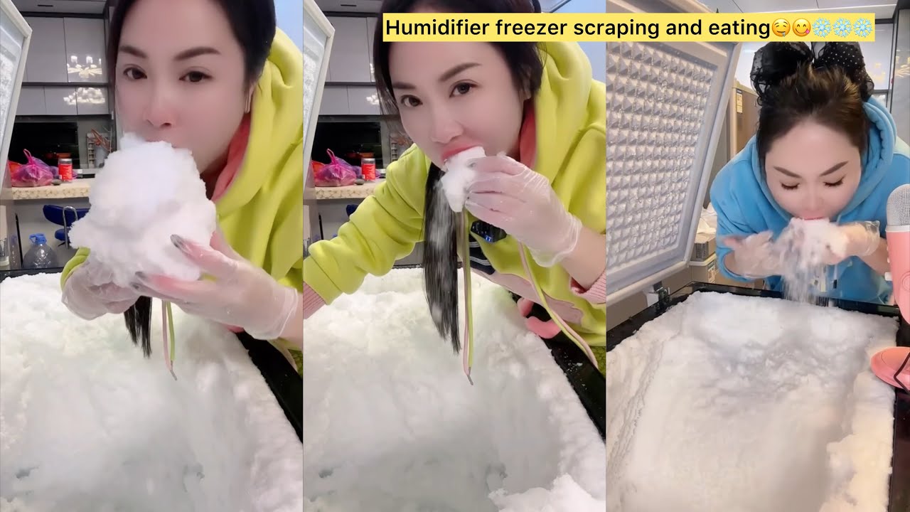 Humidifier freezer scraping and eating🤤😋❄️❄️