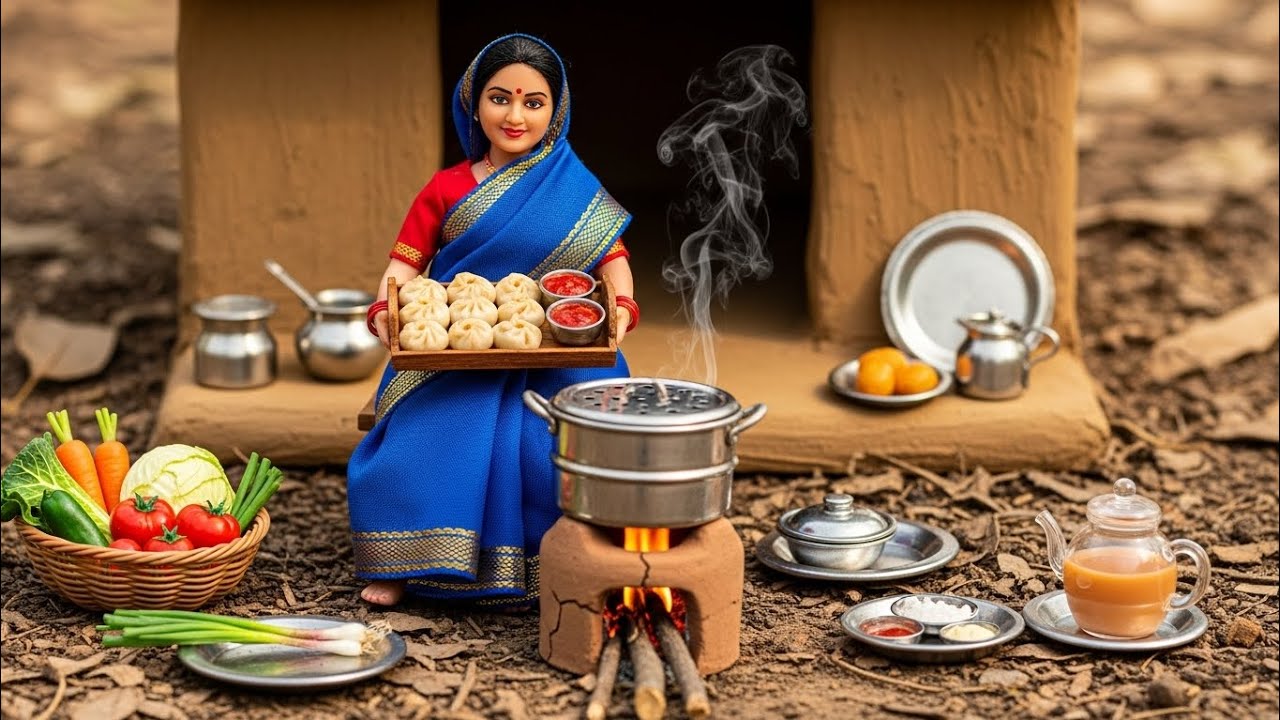 Ultra-Realistic Miniature Village Woman Making Momos | ASMR Satisfying Cooking Sounds