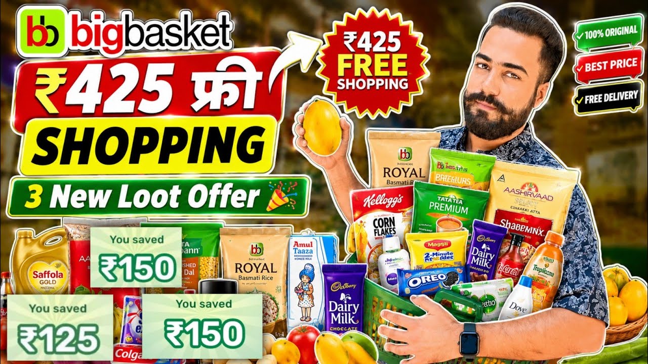 😱Bigbasket ₹425🔥फ्री Shopping Offer! Bigbasket 3 New Loot Offer! Big Basket Free Shopping Loot Offer