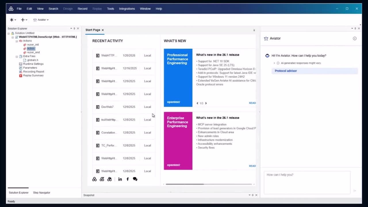 What's new in OpenText Professional Performance Engineering and VuGen 26.1