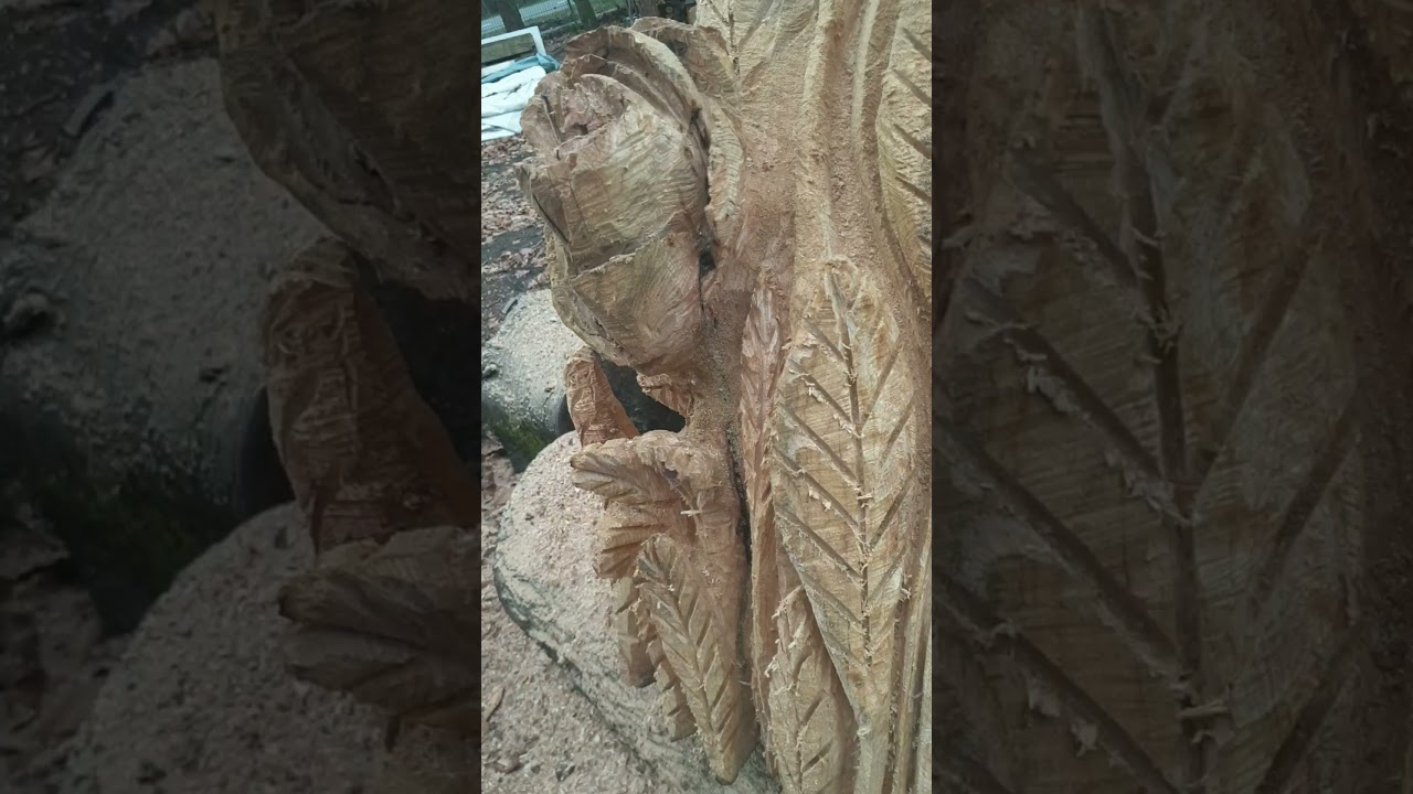 Rosenbusch aus Eiche, Schnitzen mit Kettens&auml;ge, Chainsaw Carving