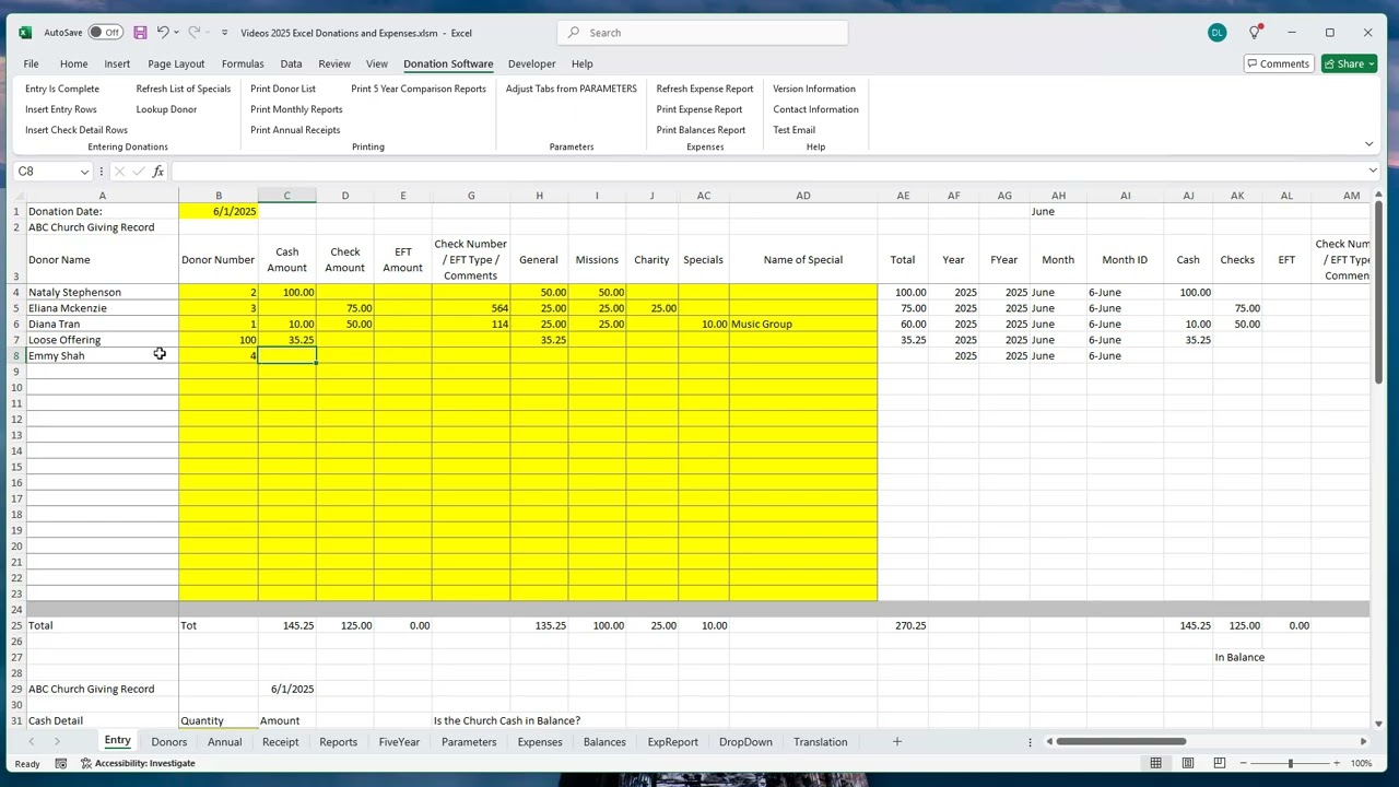 How to Enter First Donation with the 2025 Donation Software