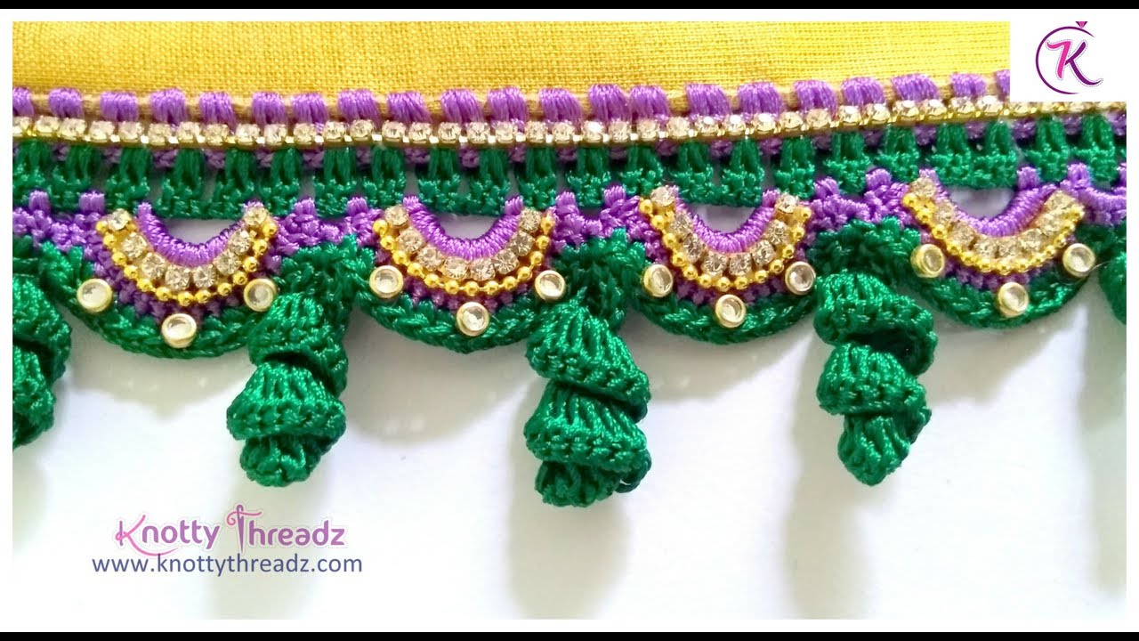 Latest Saree Kuchu Design | Stone Work | Bridal Crochet Saree Tassels | 9/10 | www.knottythreadz.com