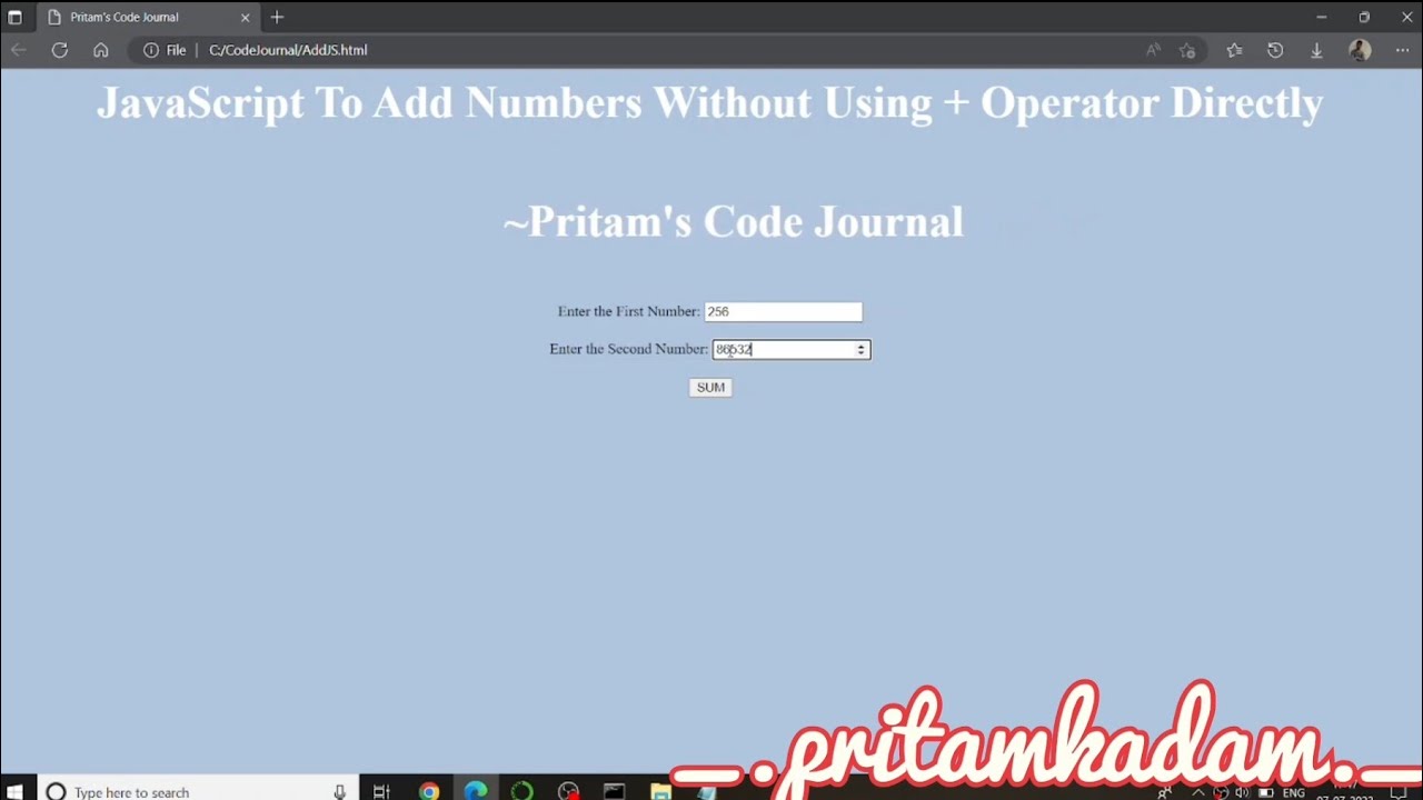 Javascript Program to Add Numbers Without Addition Operator