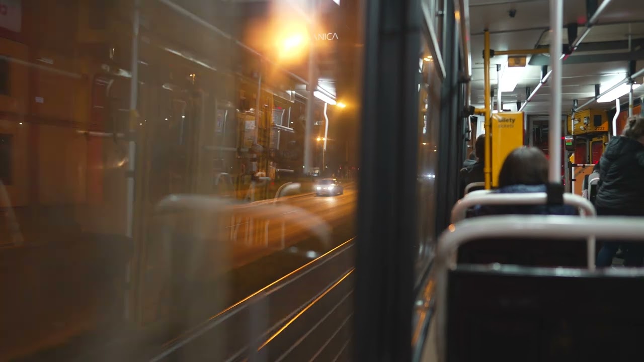 Poland, Łódź, tram ZAJ night ride from Mickiewicza to Politechniki - Obywatelska