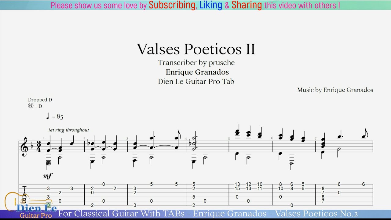 For Classical Guitar With TABs - Enrique Granados - Valses Poeticos No.2
