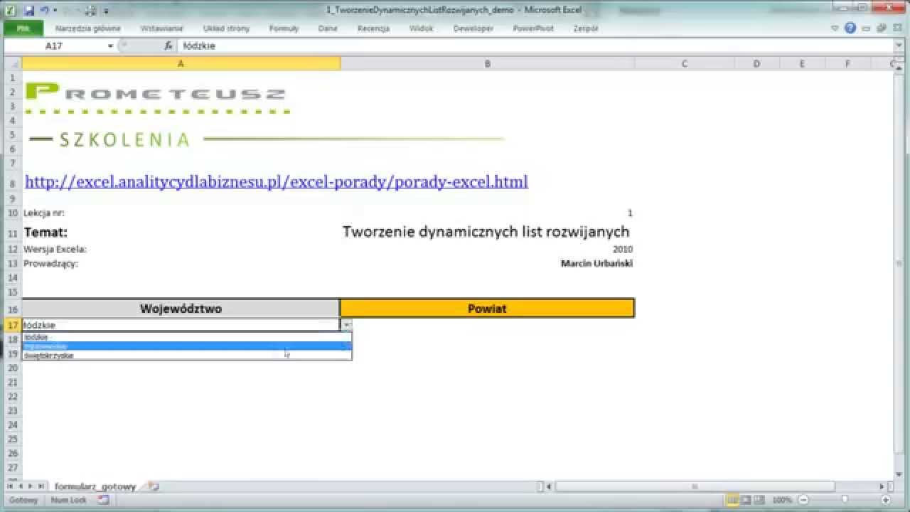1 Excel i dynamiczne listy rozwijane (combo boxy)