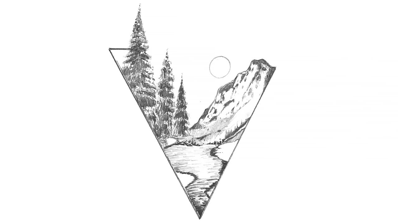 How to Draw Scenery | Snow Mountain with Pine Trees Pencil Drawing