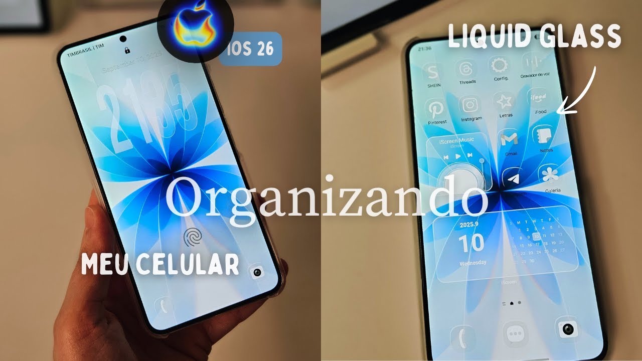 Organizando meu SAMSUNG 🧊 Liquid Glass iPhone 17 🩵💙☁️ iOS 26 