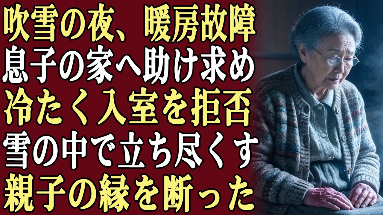 吹雪の中、暖房が壊れた。私は息子の家へ暖を取りに行ったが、息子は冷たく家に入れることを拒み、私を追い返した…私は立ち去り、彼らとの関係を断つ決断をした！
