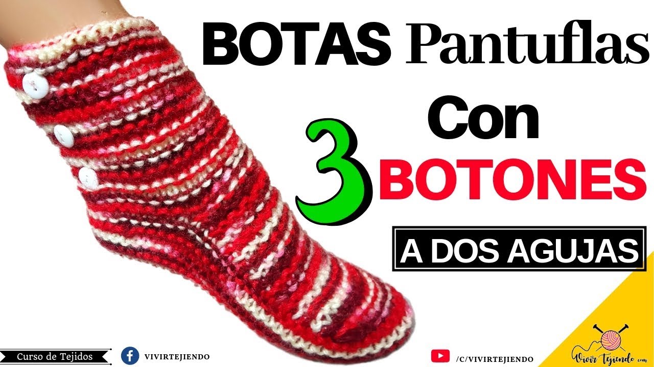 Botas Pantuflas con 3 Botones a Dos Agujas o Palitos | Tejidos a 2 agujas o palillos