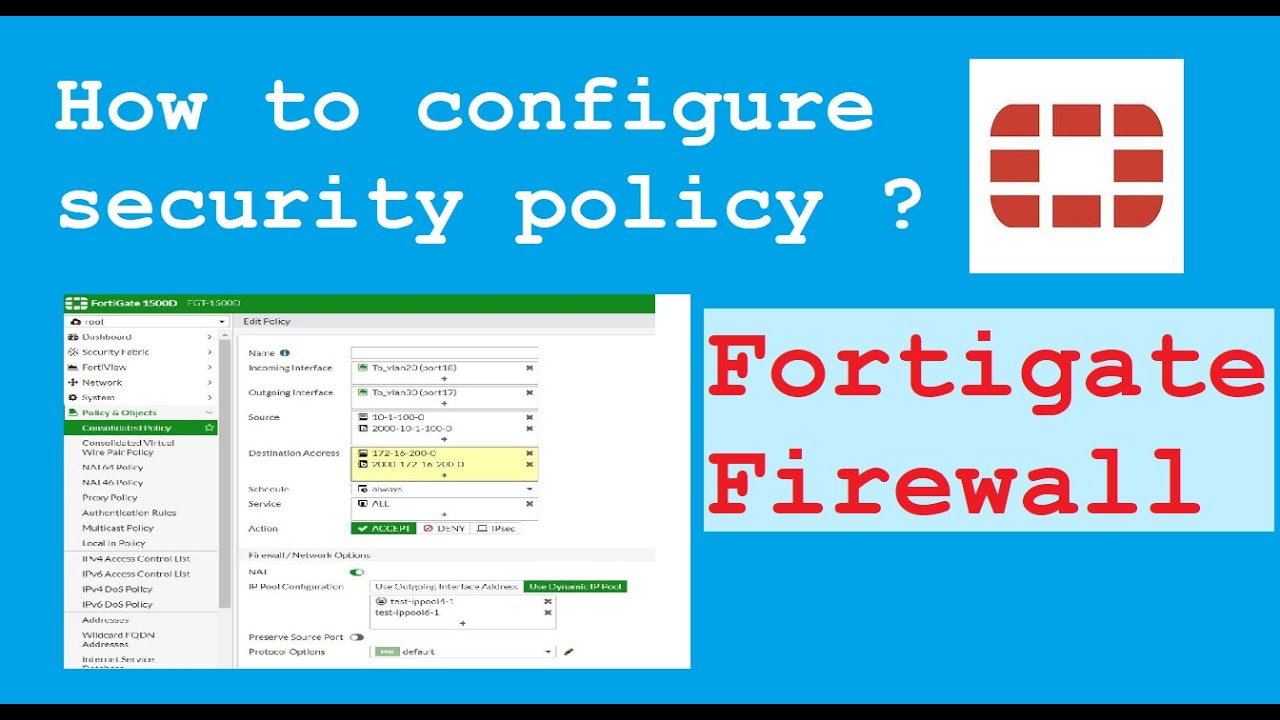 Настройка политики брандмауэра Fortinet | Межсетевой экран FortiGate | Политика безопасности