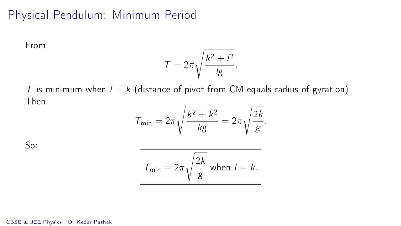 Oscillations L10 Physical Compound Pendulum, Torsional Pendulum & Intro to Rolling SHM