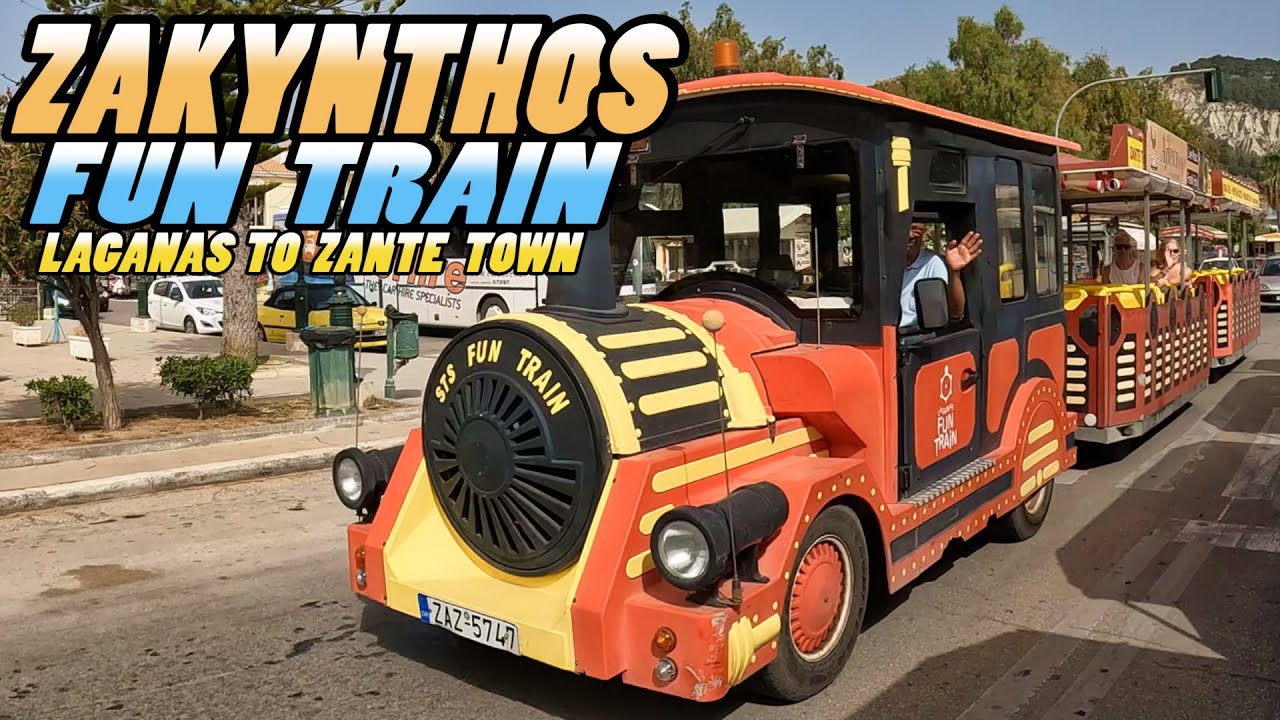 ZANTE FUN TRAIN Ride - Laganas to Zakynthos Town - Greece [4k]