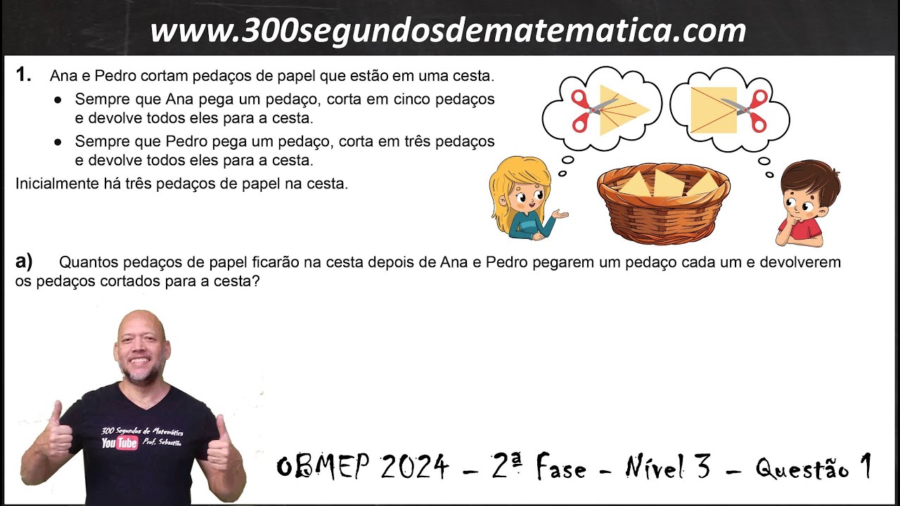 OBMEP 2024 - 2ª Fase - Nível 3 - Questão 1 - Ana e Pedro cortam pedaços de papel que estão em uma