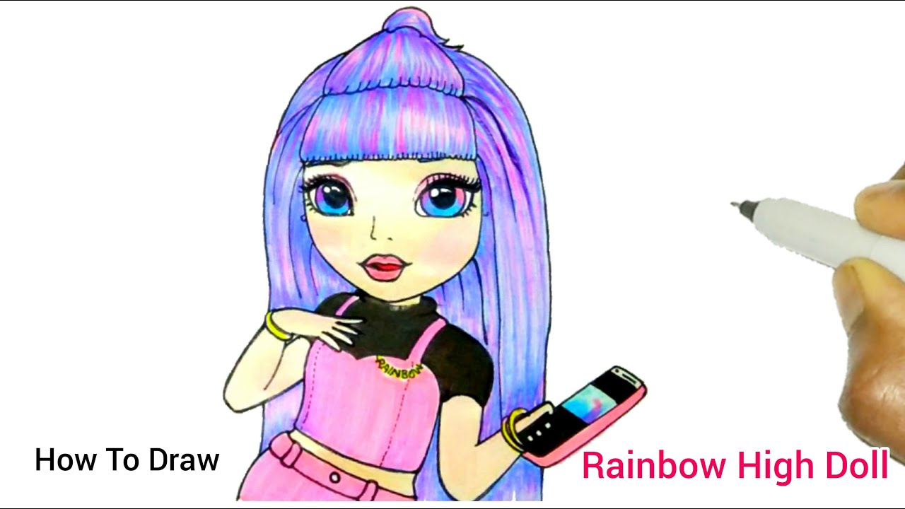 How To Draw + Colour A RAINBOW HIGH FASHION DOLL  |Draw Fashion Doll | Cartooning Cute Drawings
