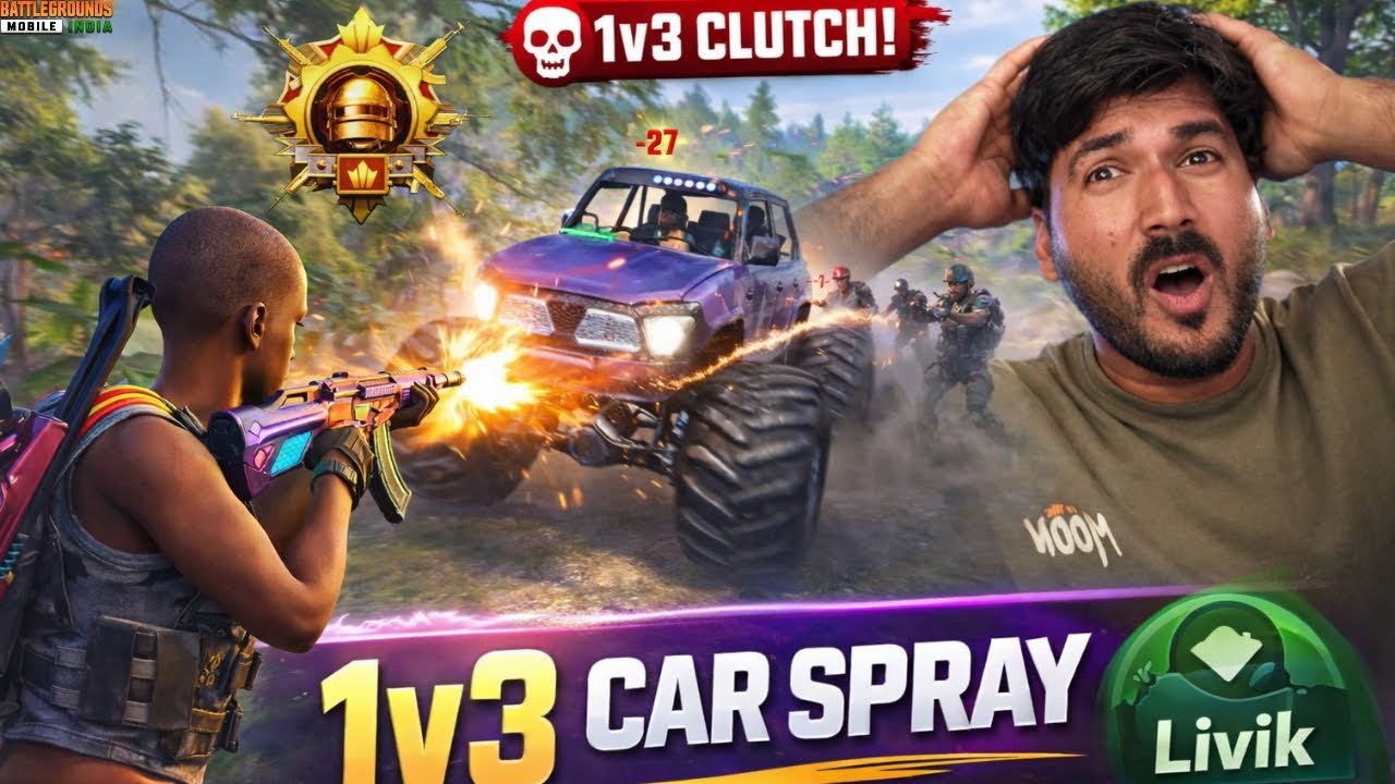 1v3 CAR SPRAY CLUTCH 😱 | Livik 🔥 BGMI