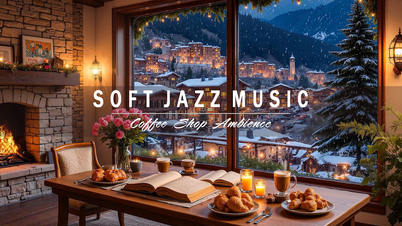 Evening Winter Café ❄️ Smooth Jazz Piano & Fireplace for Relax, Study & Work