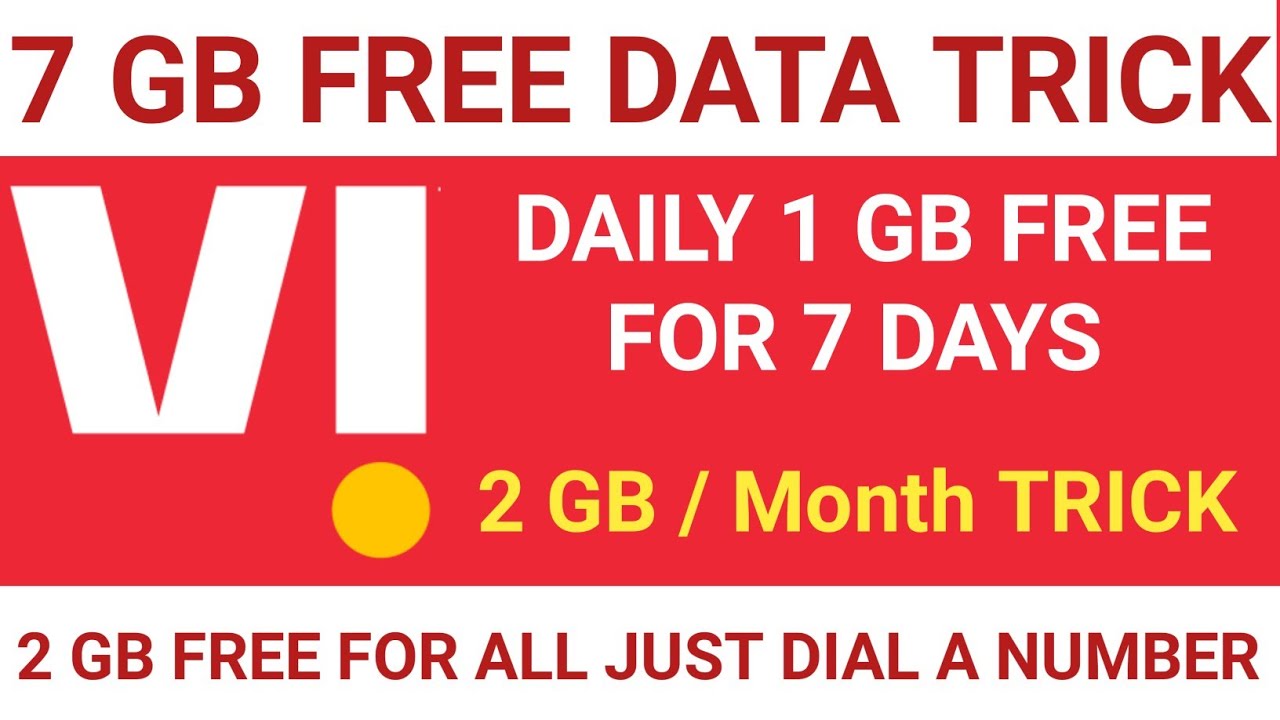 Vi free 7 GB  Data Trick for 7 days Daily 1 GB Data Free | 2 GB Free data Trick for all |#vifreedata