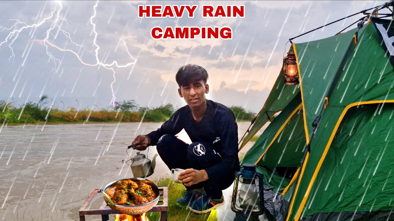 Camping in heavy rain thunderstorm | rain camping in forest | camping in rain | Village gavala 