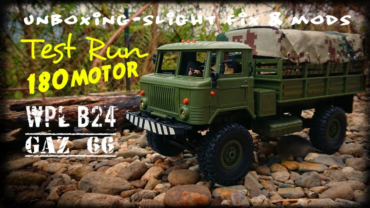 WPL B24 GAZ 66 1:16 RC Unboxing, Fix & Test Run with 180 Motor Mods (Eng Sub)