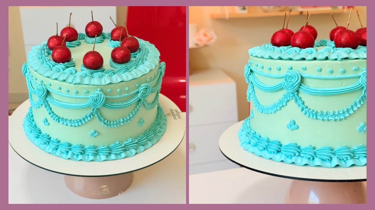 APRENDA Bolo Vintage Azul com Cerejas – Live de Confeitaria com Nayana Rangel