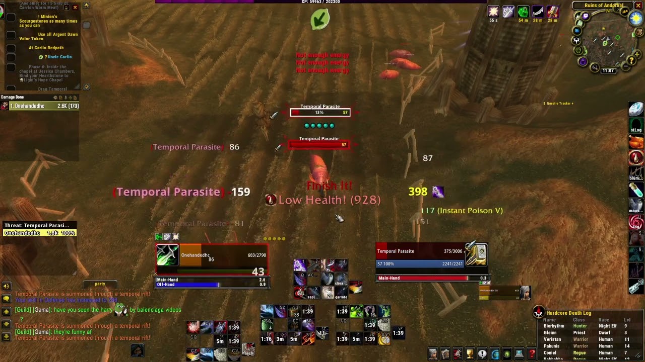 WoW classic hc - 58 rogue doesn't know about parasites