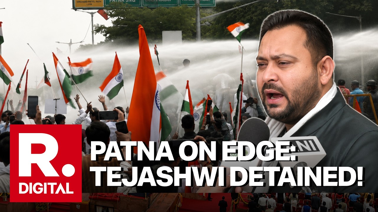 Tejashwi Yadav Detained: Water Cannons On RJD March To Raj Bhavan Over Paper Leaks & Unemployment