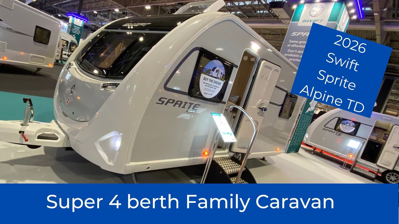 Великолепный семейный караван с 4 спальными местами — Swift Sprite Alpine 4 DB 2026 года. Первый ...