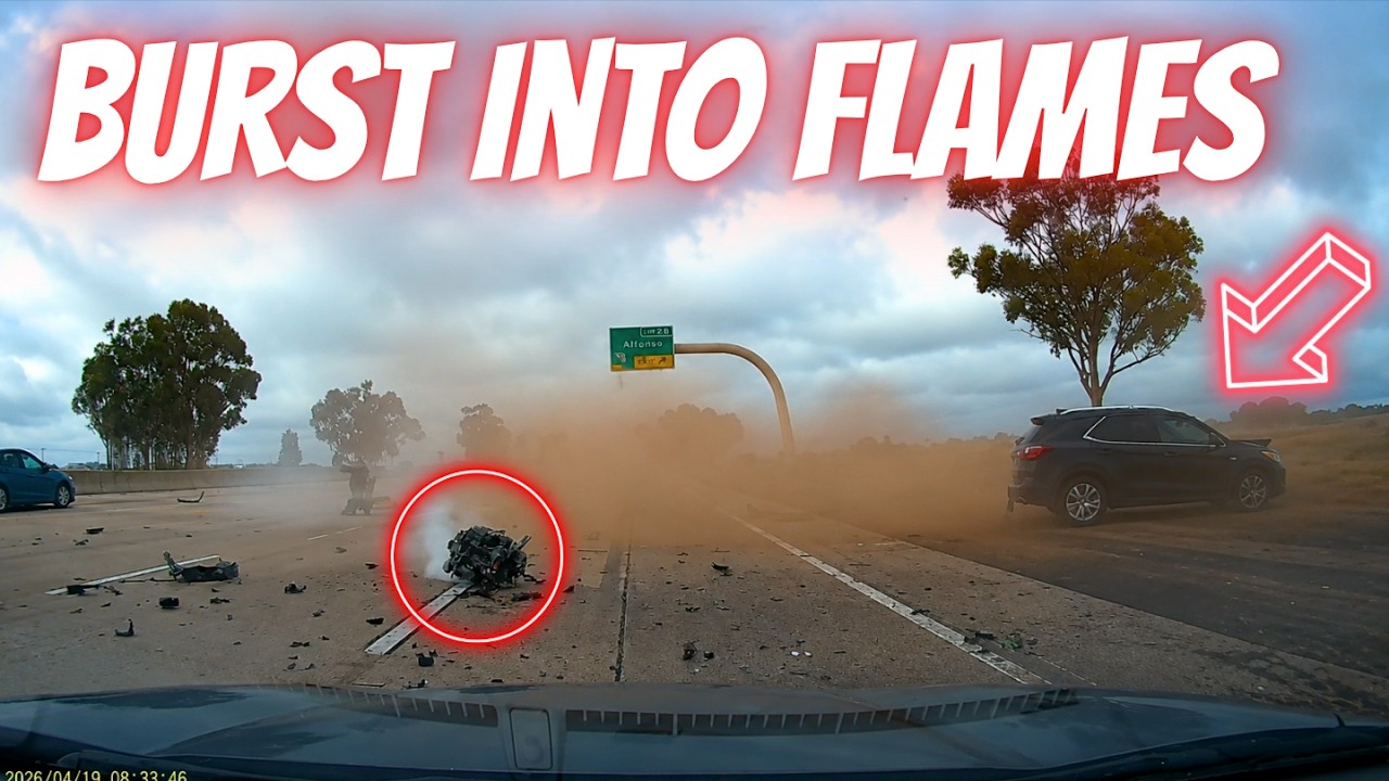 Suddenly Veers Right - BURSTS INTO FLAMES! -  Bad drivers & Driving fails -learn how to drive #1534