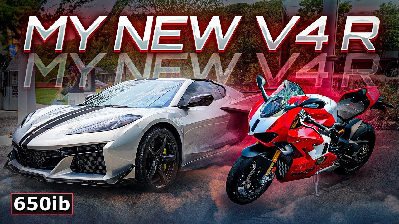 Управляю своим C8 Z06, чтобы распаковать и прокатиться на моем Ducati Panigale V4 R 2023 года!