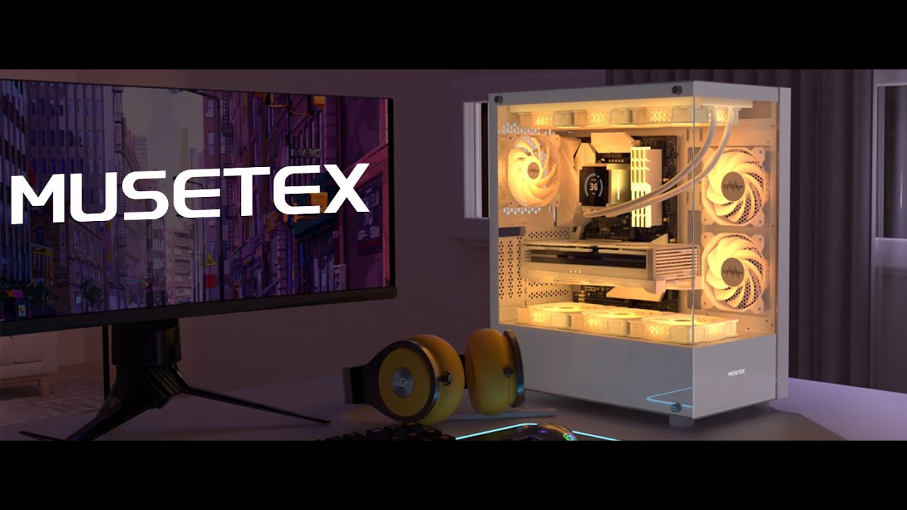 MUSETEX GMAING PC Case with Dual Tempered Glass,White(K2)