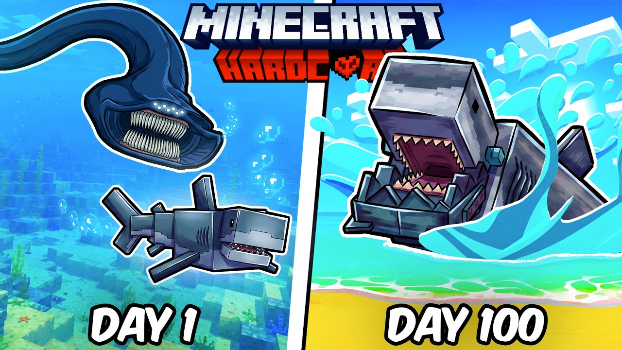 I Survived 100 Days as a MEGALODON in Hardcore Minecraft!