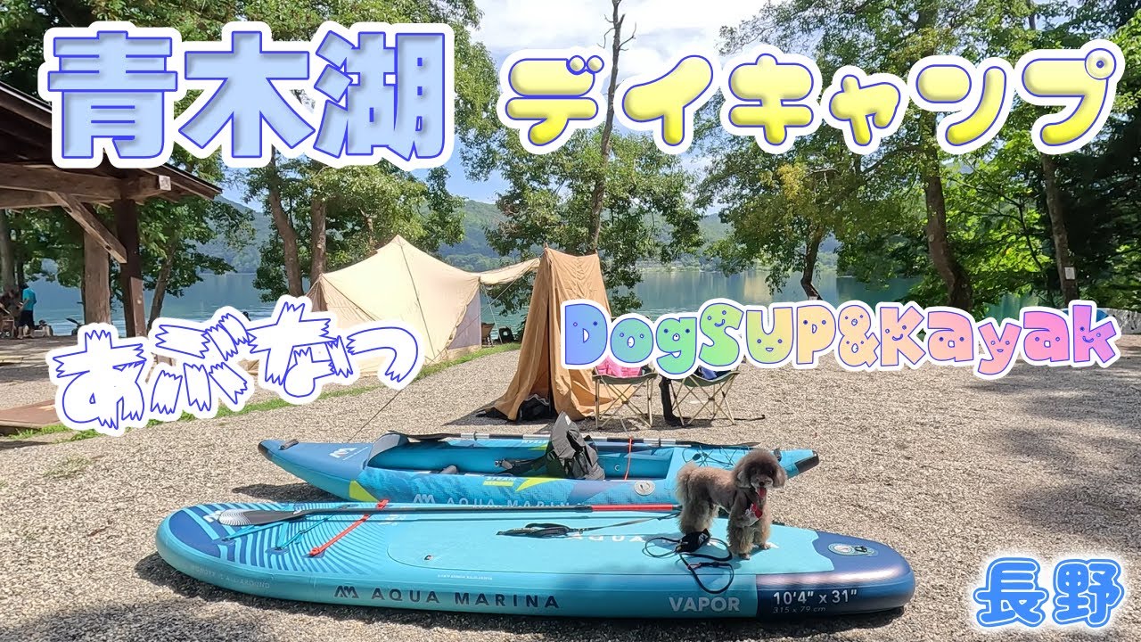 【Dog SUPカヤック】青木湖でデイキャンプ★危ないハプニングもあったけどデイキャンで満喫♪初風漕ぎも★今年最後の愛犬とSUP&カヤック