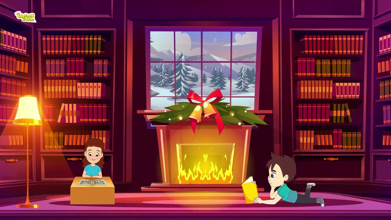 Fireplace Chill, Relax & dive into your book | Classroom Background Noise| Cartoon World Animation