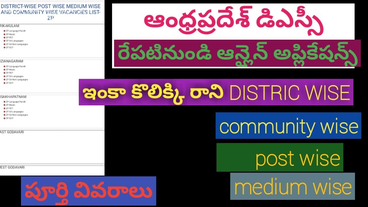 AP DSC 2018  DSC , ఇంకా కొలిక్కి రాని DISTRICT,POST COMMUNITY WISE VACANCIES