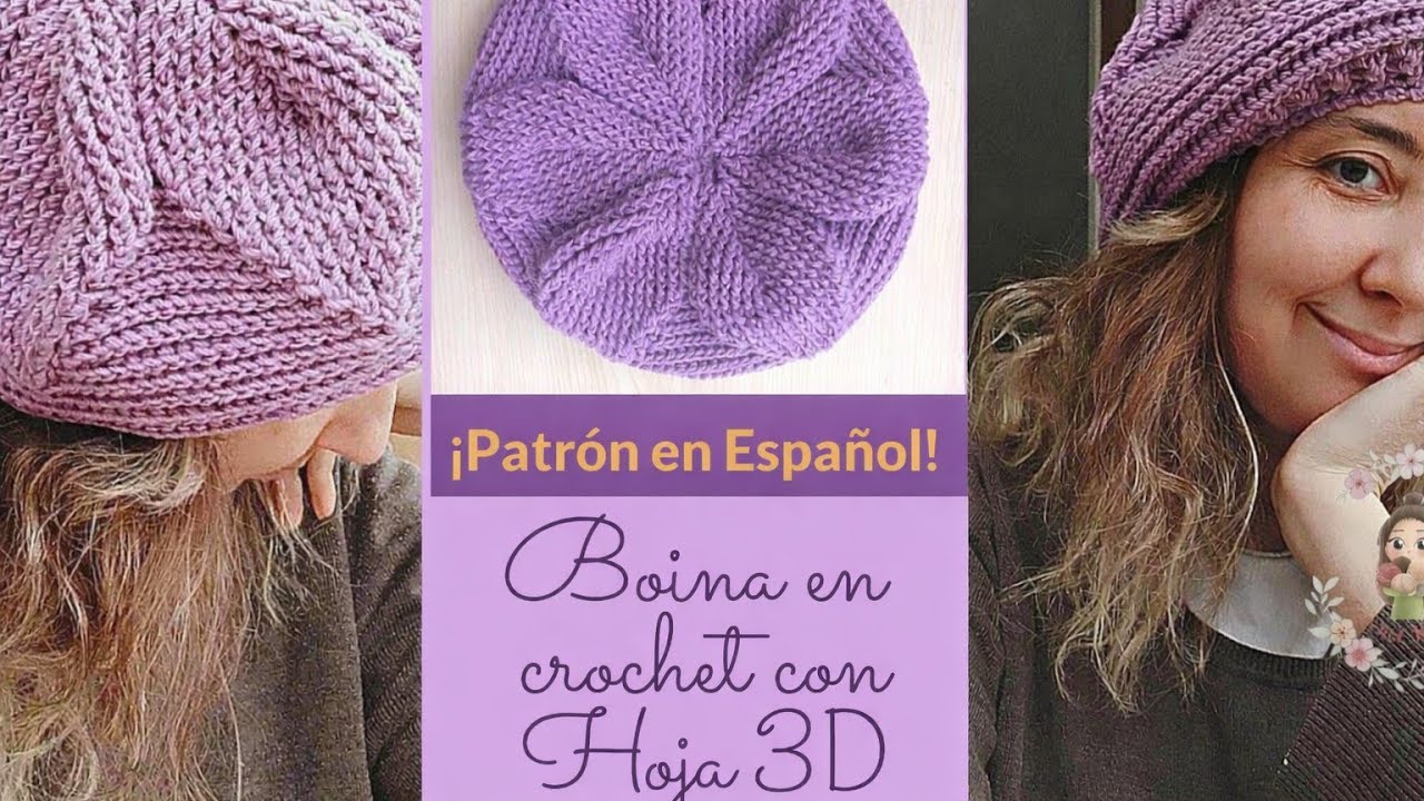 Boina en Crochet con Hoja 3D 🍃 Patrón Fácil y Elegante Paso a Paso
