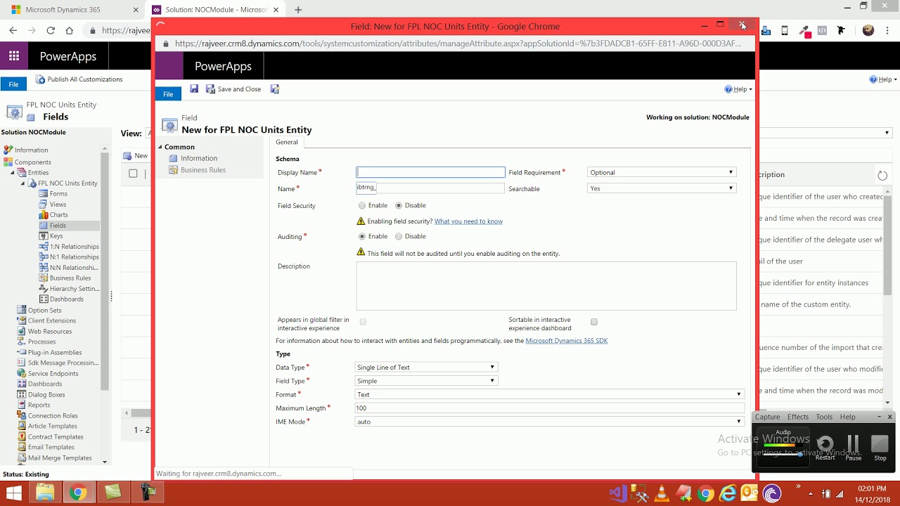Create a Form and String fields dynamics 365