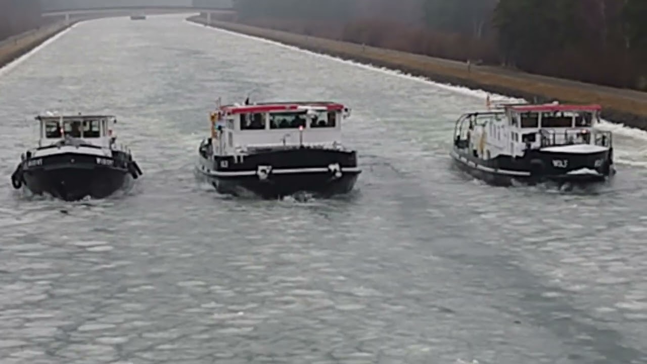 Drei Eisbrecher parallel auf dem ESK (Elbe-Seitenkanal) im Einsatz - Anfahrt - Winter Februar 2026