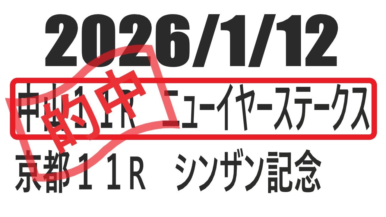 【競馬予想】２０２６年１月１２日中山１１Rニューイヤーステークス　京都１１Rシンザン記念の予想と買い目