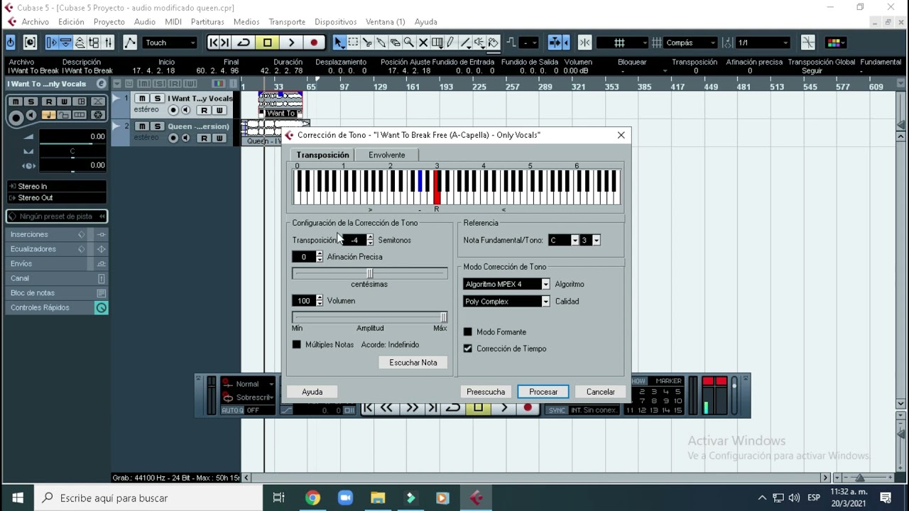 correccion de tono y velocidad de pistas CUBASE