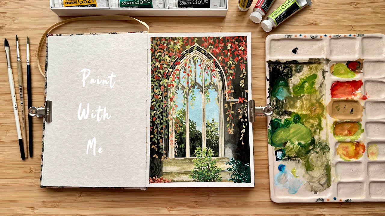 Gouache Painting in My Handmade Sketchbook / Peaceful Painting Process - Paint With Me  🌱